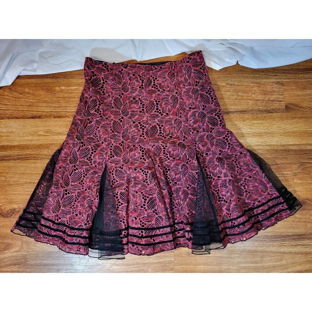 Shin Choi Wool Cotton‎ Burn Out Red Skirt Size 8